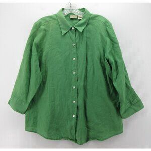 LL Bean Top Large Linen Shirt Button Up Woven Summer Resortwear *